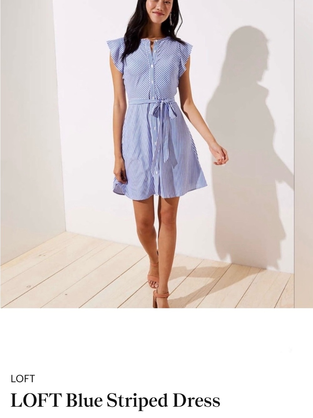 Ann Taylor Blue and White Striped Tie-Waist Mini Dress